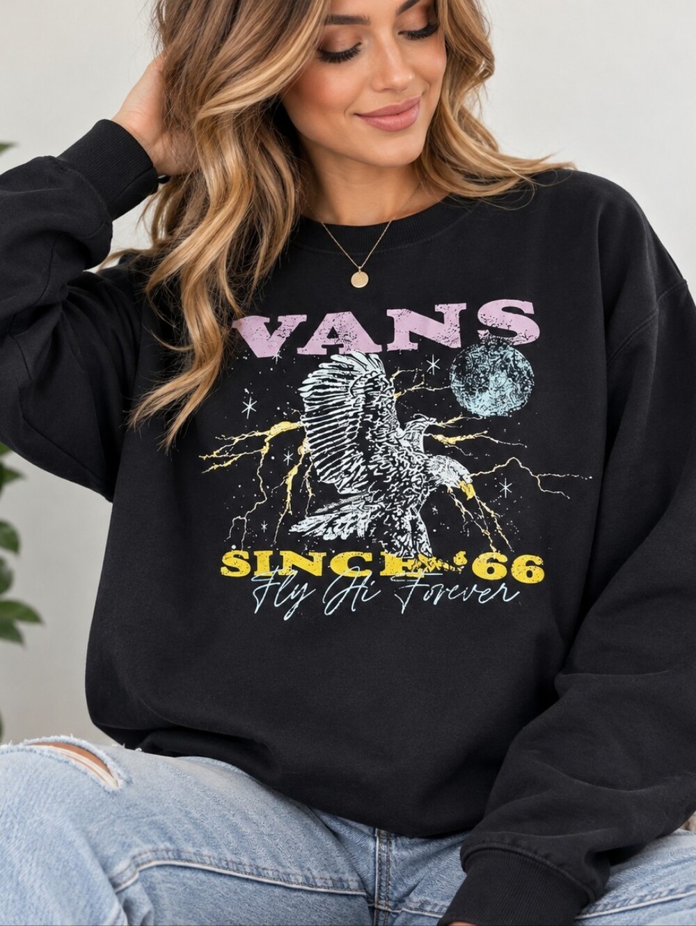Vans Black Crewneck Sweater with Eagle Graphic